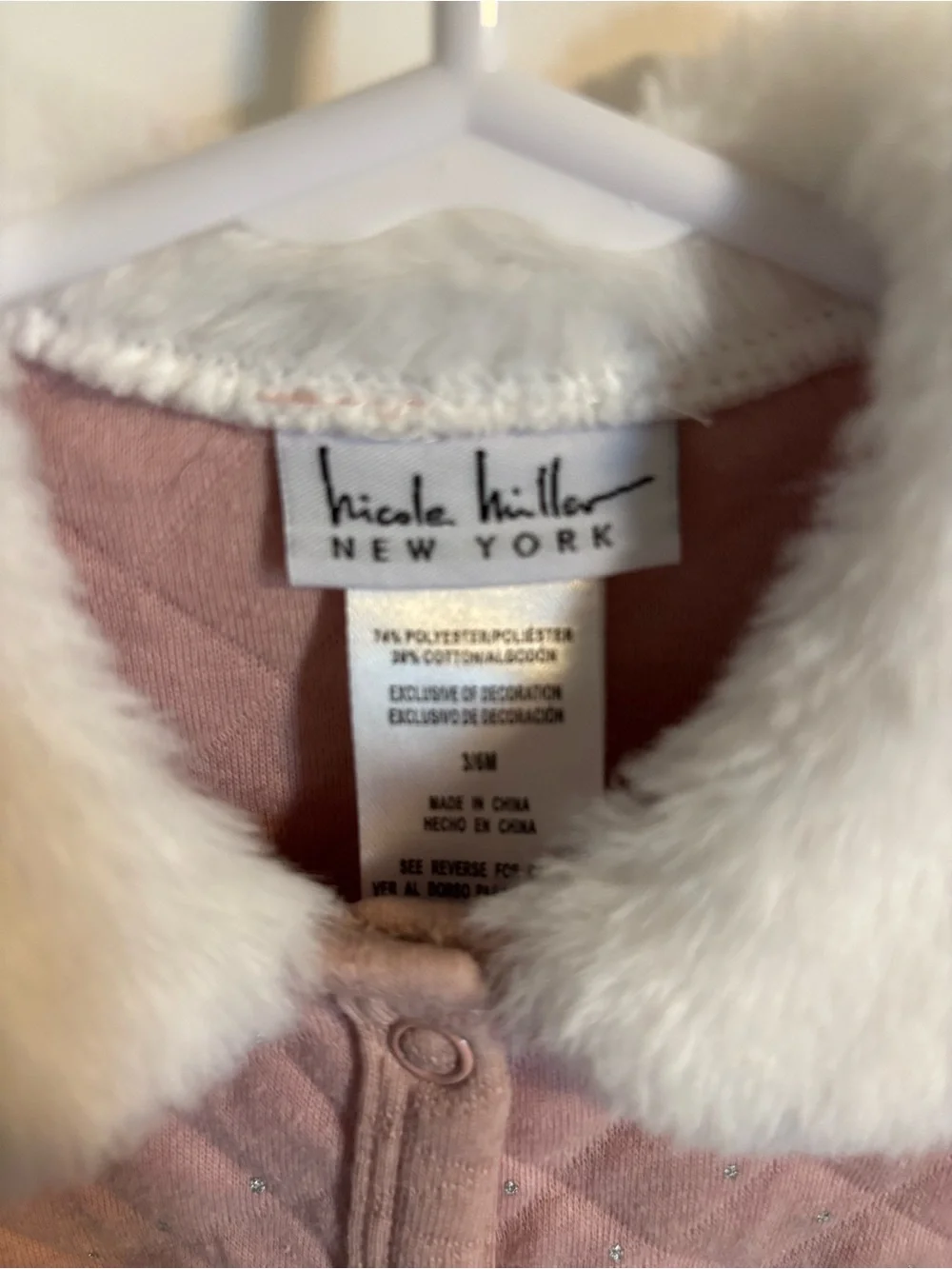 Knit Quilted Faux-Fur Trim Pink Baby One-Piece